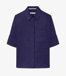 Another Tomorrow Linen French Cuff Blouse in Indigo – Linen Women's Top