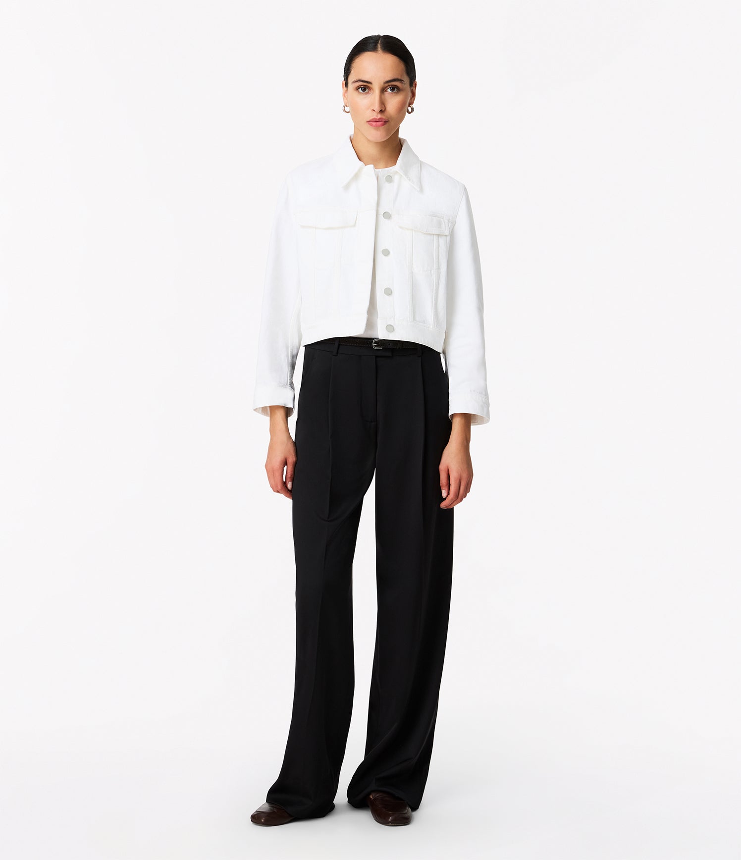 Another Tomorrow Cropped Denim Jacket in White – Denim Women's Jacket