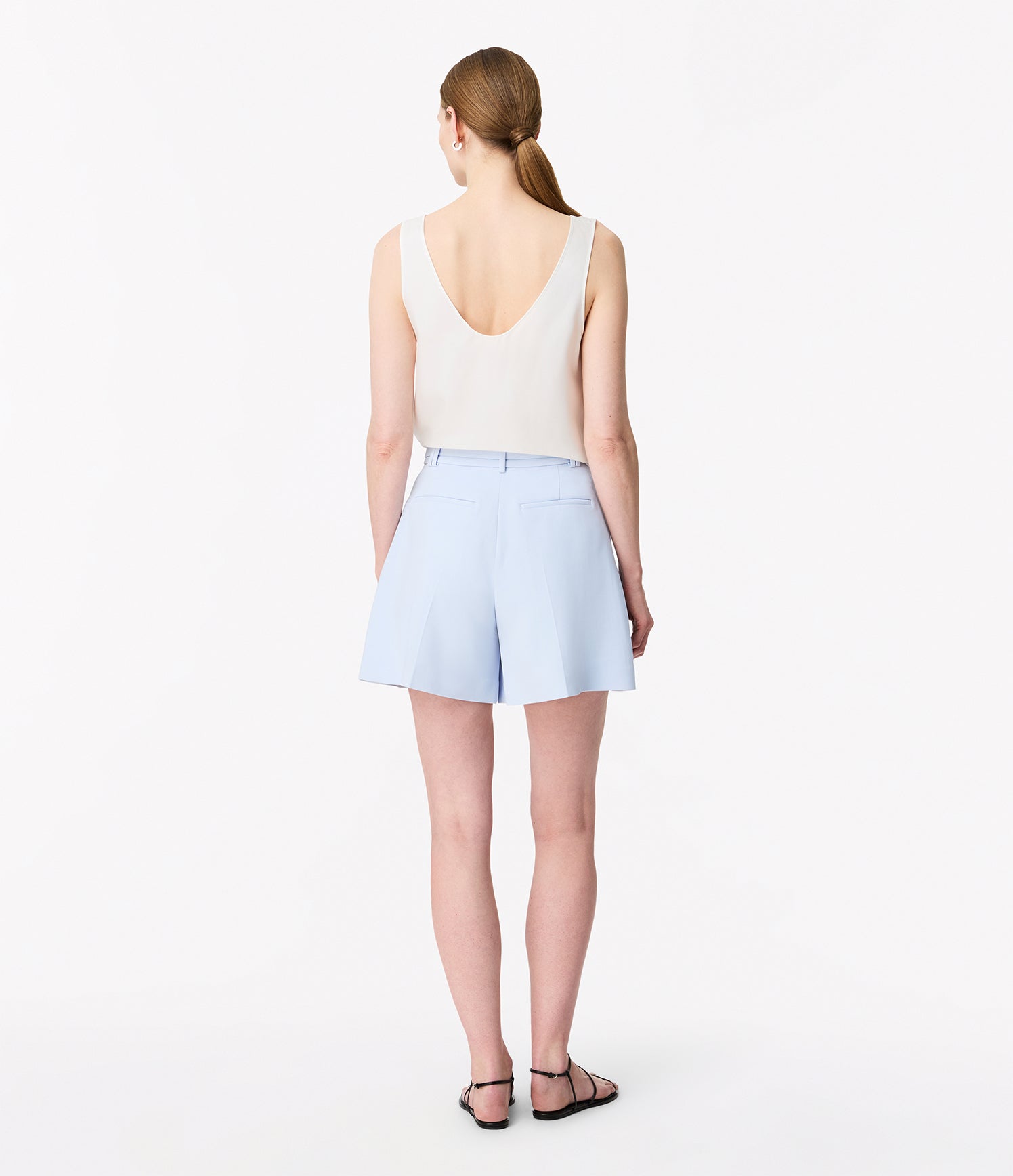 Another Tomorrow Fluid Pleated Short in French Blue – Viscose Women's Trousers