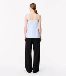 Another Tomorrow Square Neck Buttoned Top in French Blue – Viscose Women's Top