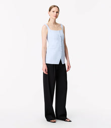 Another Tomorrow Square Neck Buttoned Top in French Blue – Viscose Women's Top