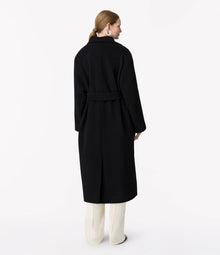 Another Tomorrow Double Breasted Wrap Coat in Black – Wool Women's Outerwear
