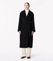 Another Tomorrow Double Breasted Wrap Coat in Black – Wool Women's Outerwear