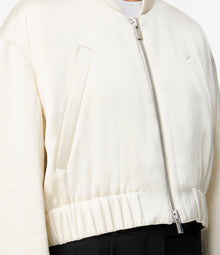 Another Tomorrow Satin Bomber in Cream – Satin Women's Outerwear