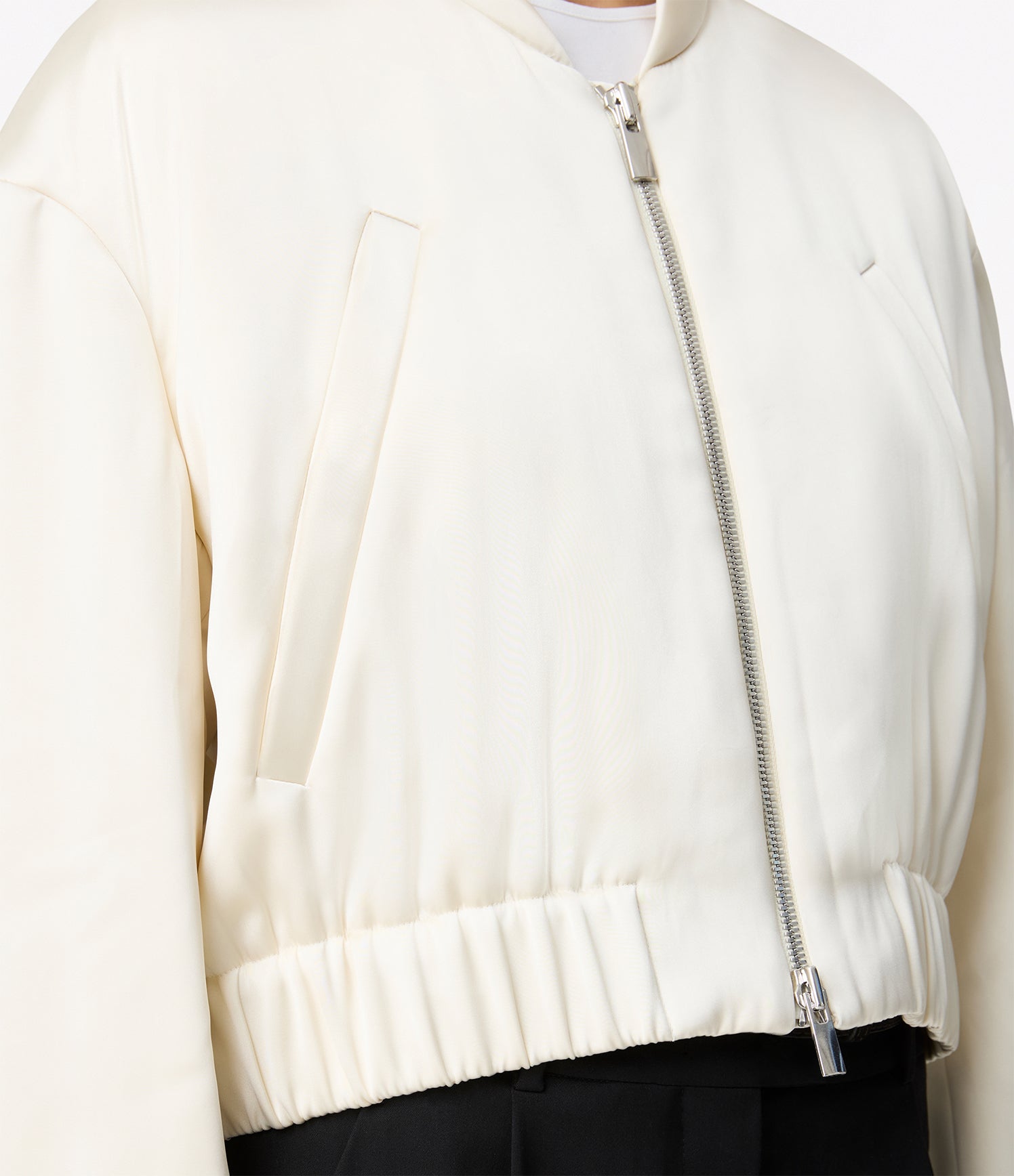 Another Tomorrow Satin Bomber in Cream – Satin Women's Outerwear