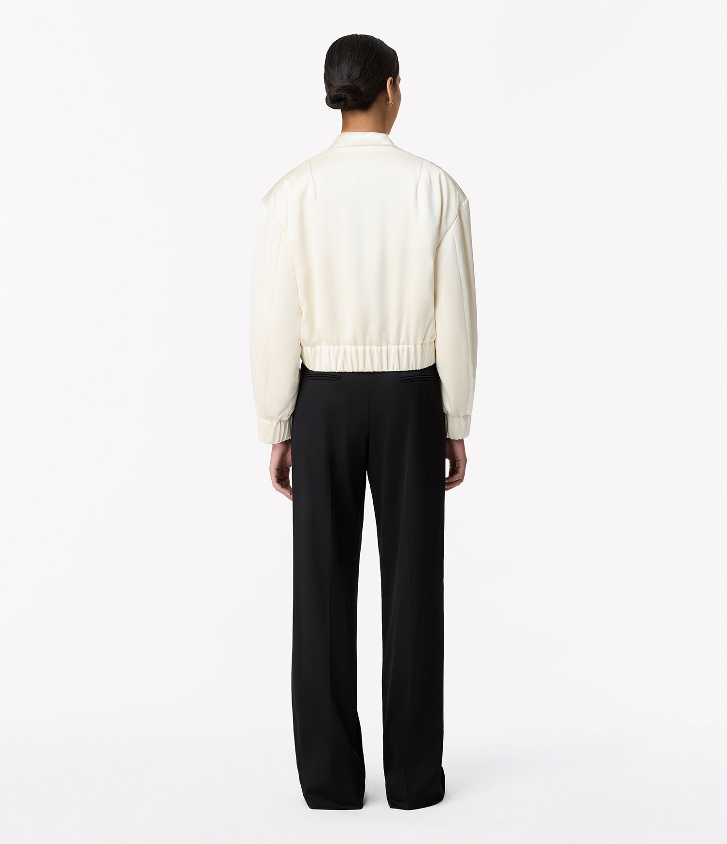 Another Tomorrow Satin Bomber in Cream – Satin Women's Outerwear