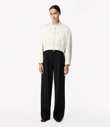 Another Tomorrow Satin Bomber in Cream – Satin Women's Outerwear