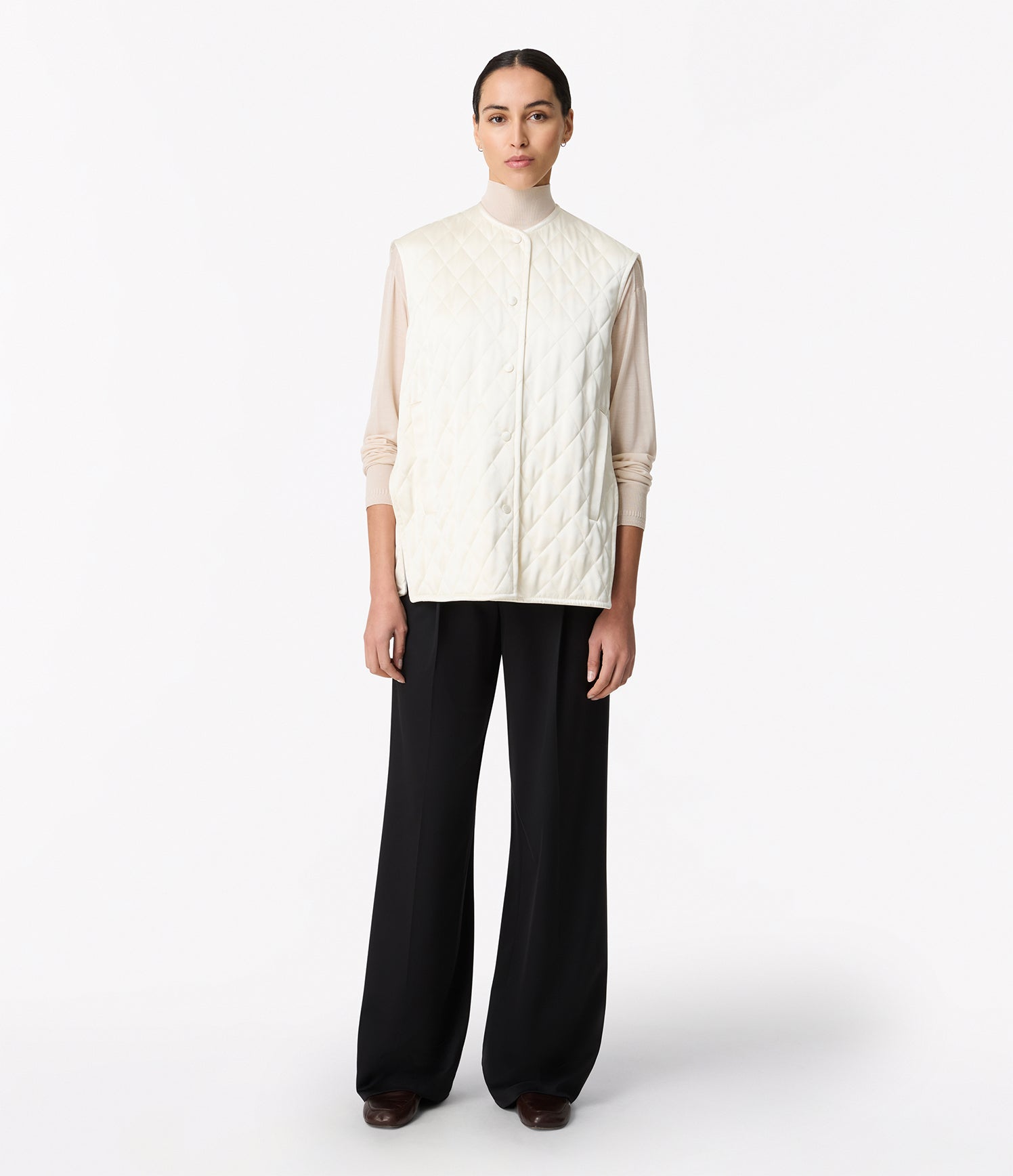 Another Tomorrow Satin Gilet in Cream – Satin Women's Jacket