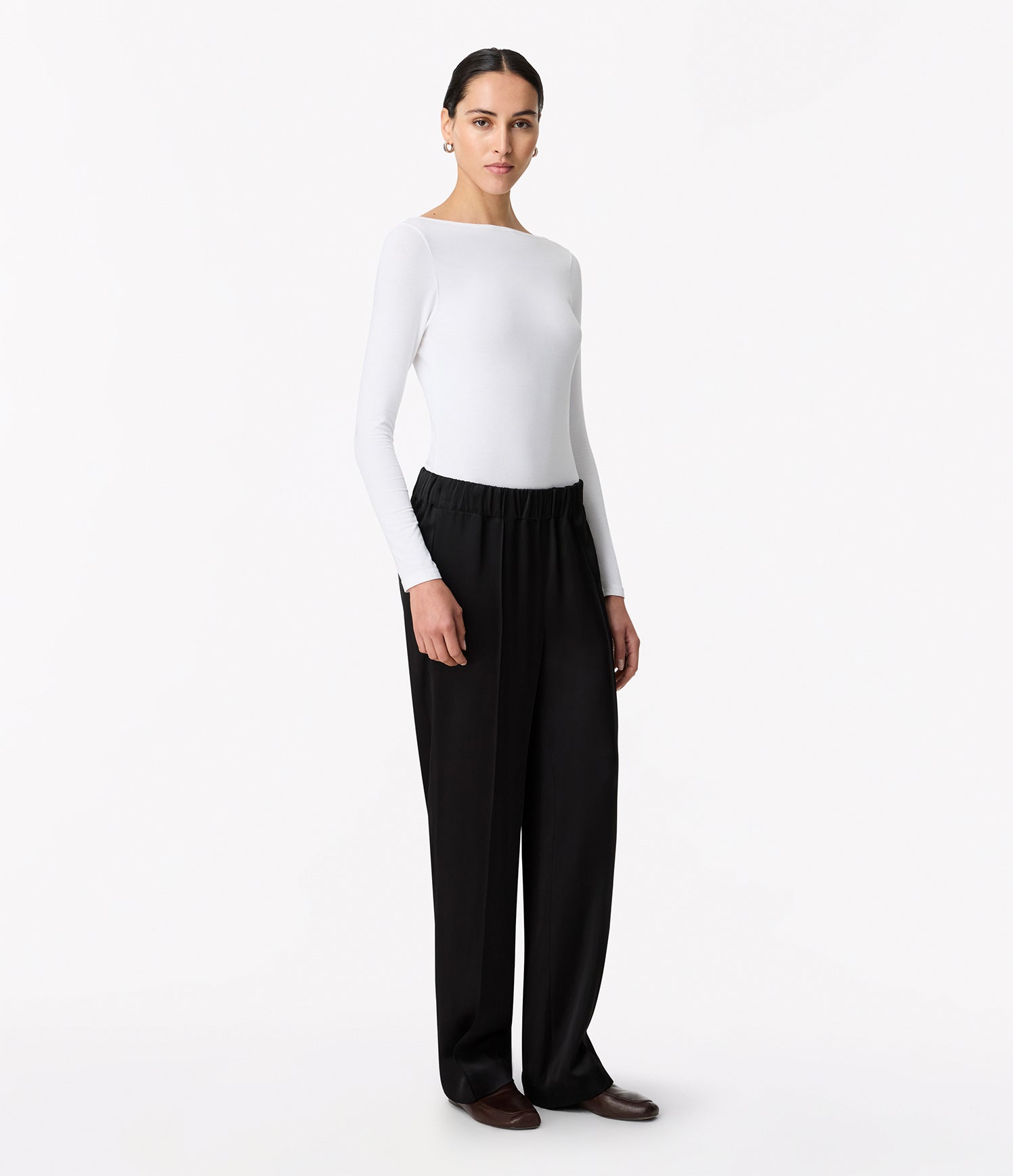 Another Tomorrow Satin Jogger in Black – Satin Women's Trousers