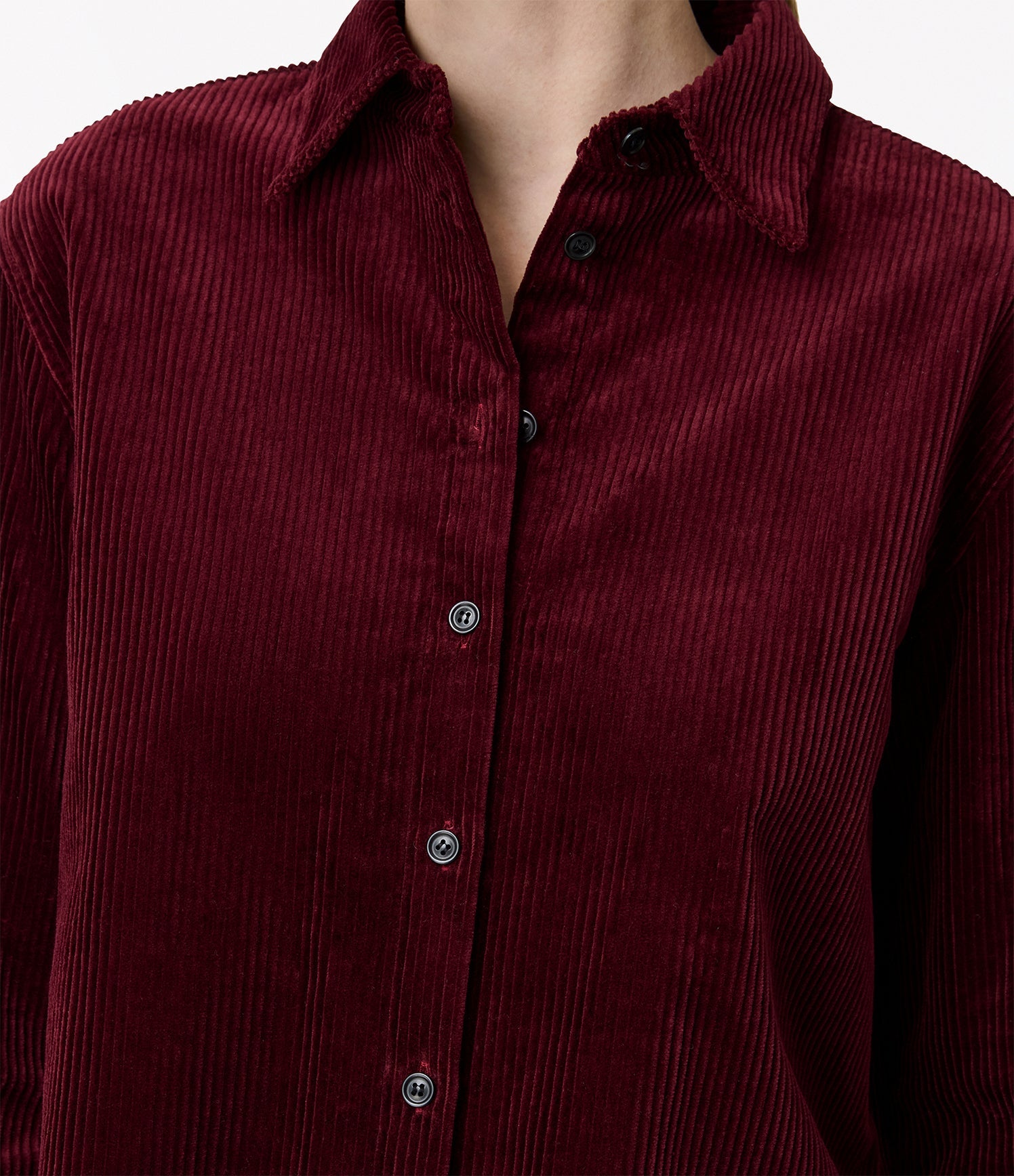 Another Tomorrow Corduroy Mens Shirt in Aubergine – Cotton