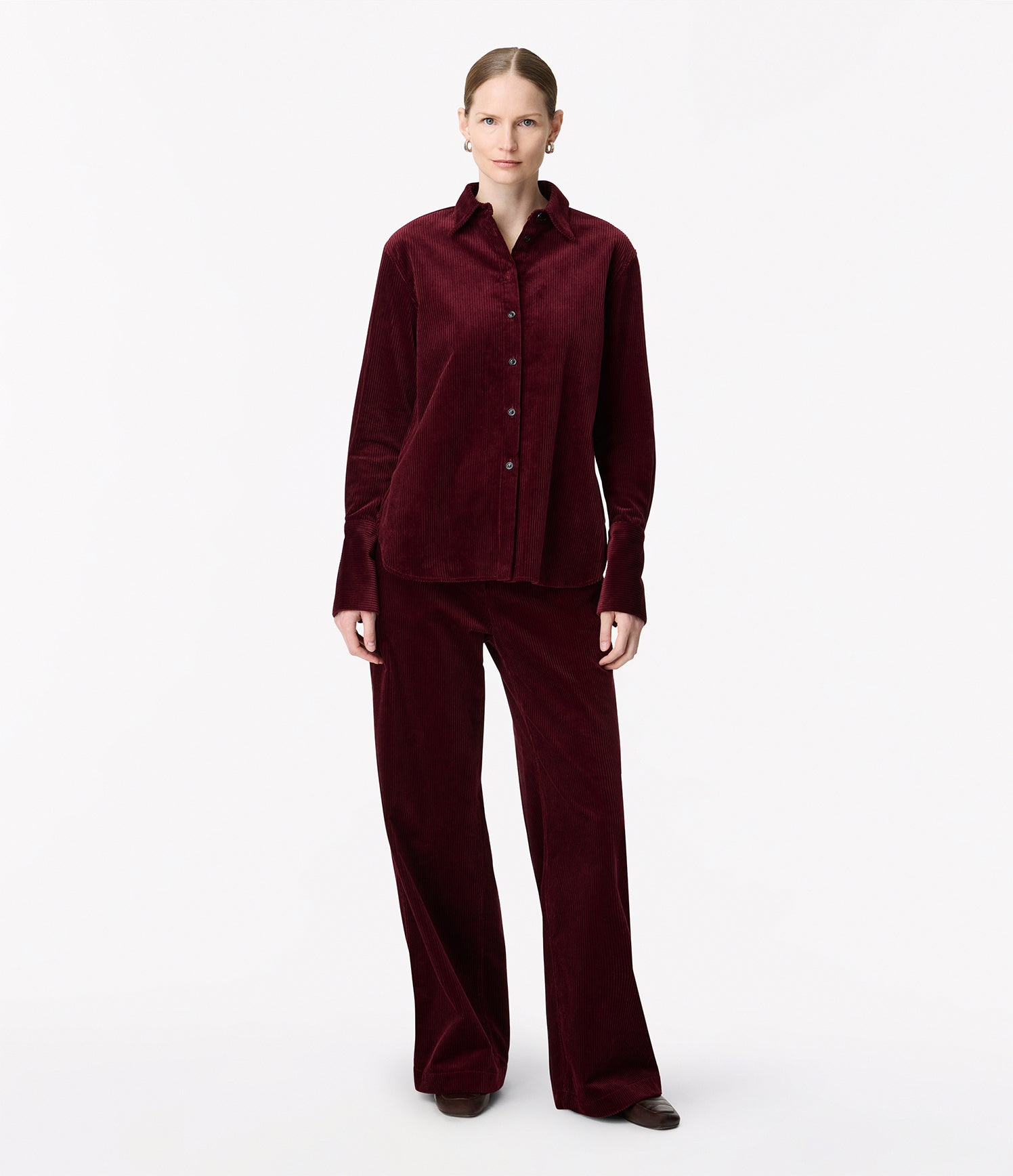 Another Tomorrow Corduroy Mens Shirt in Aubergine – Cotton