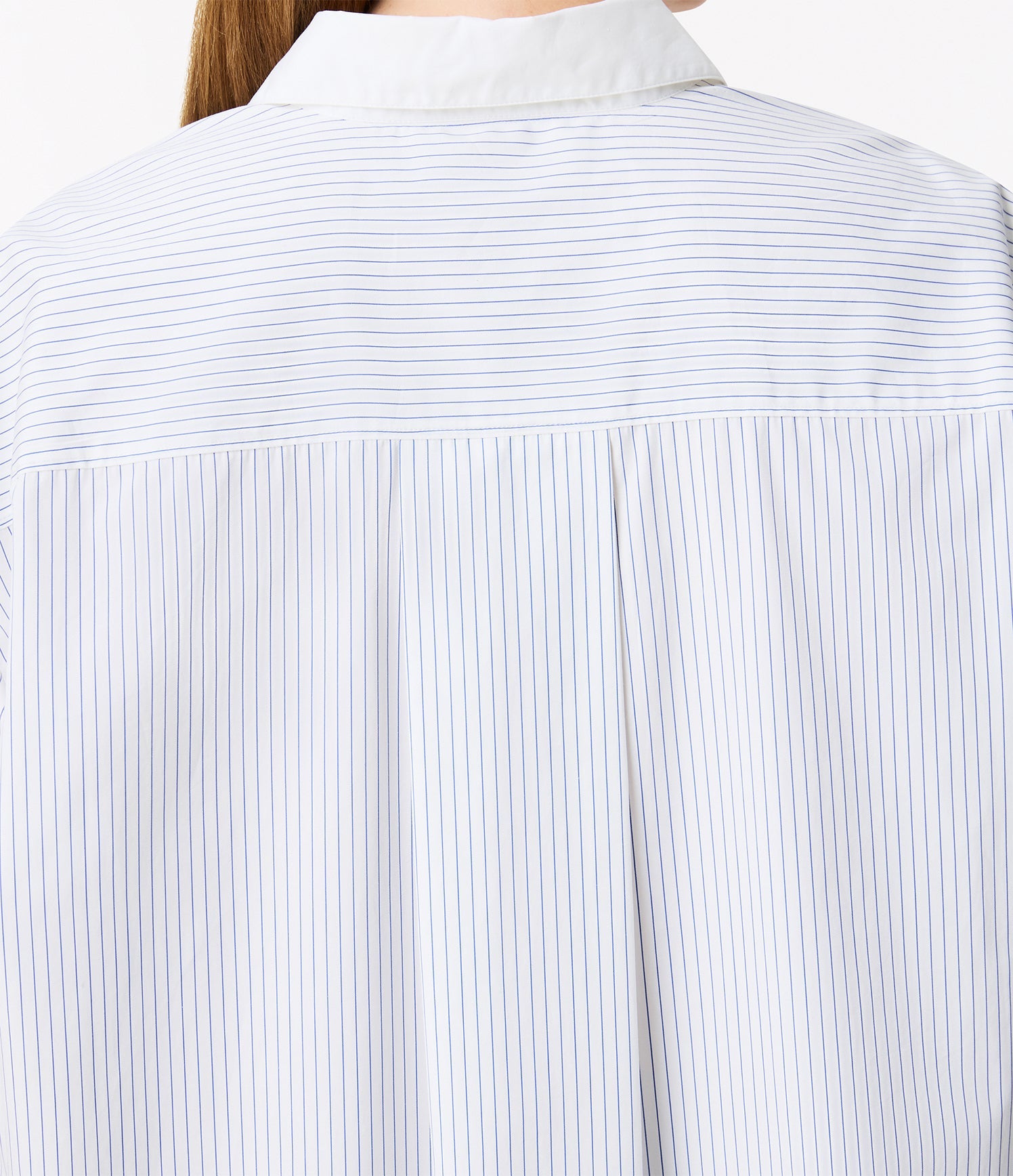 Another Tomorrow Pleat Back Poplin Shirt in Blue Stripe – Cotton Women's Top