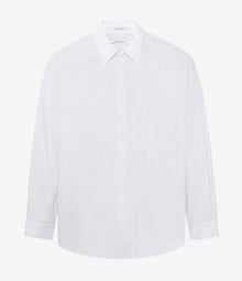 Another Tomorrow Pleat Back Poplin Shirt in Blue Stripe – Cotton Women's Top