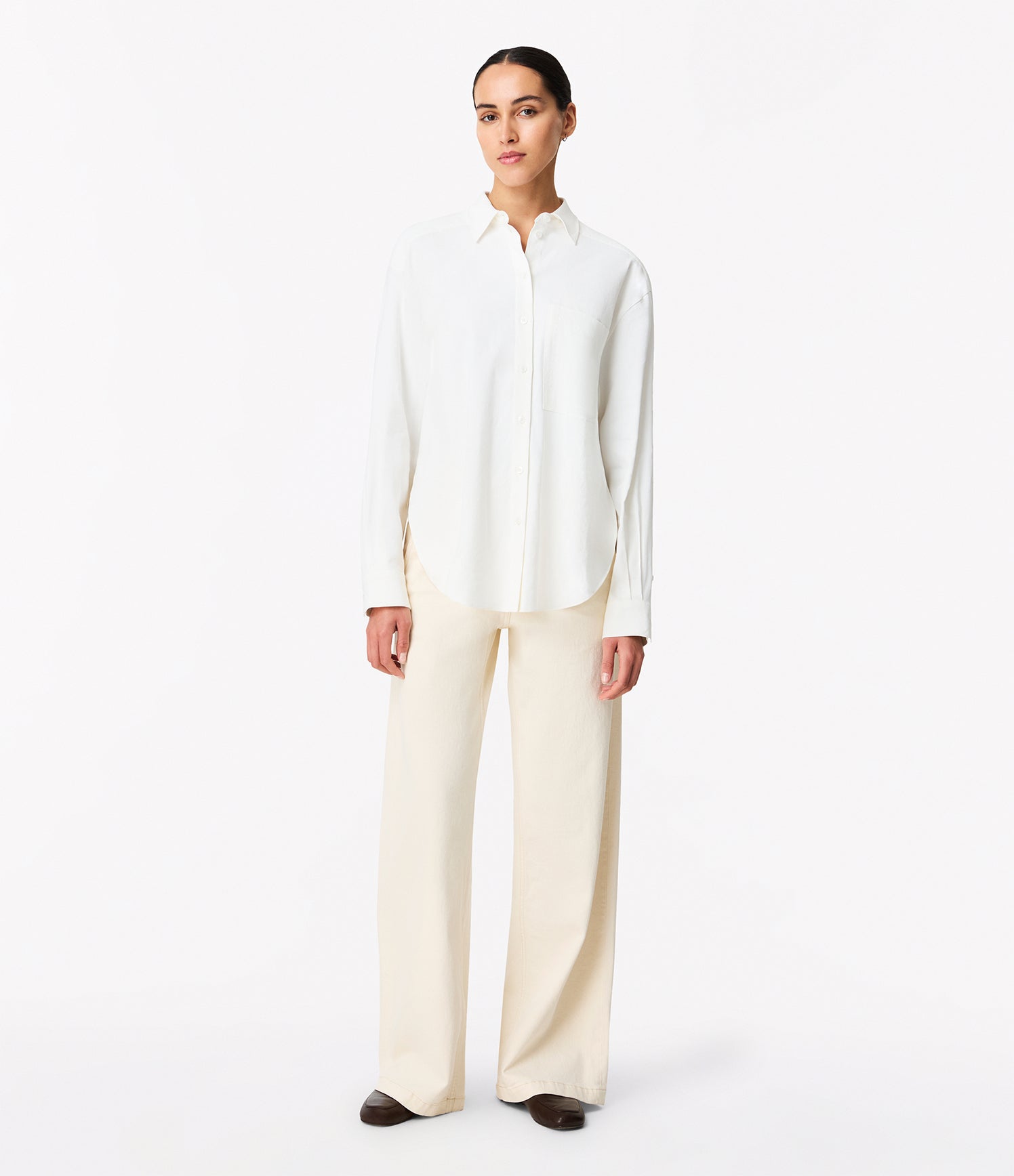 Another Tomorrow Pleat Back Hemp Shirt in Off White – Viscose Women's Top