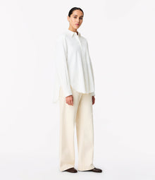 Another Tomorrow Pleat Back Hemp Shirt in Off White – Viscose Women's Top