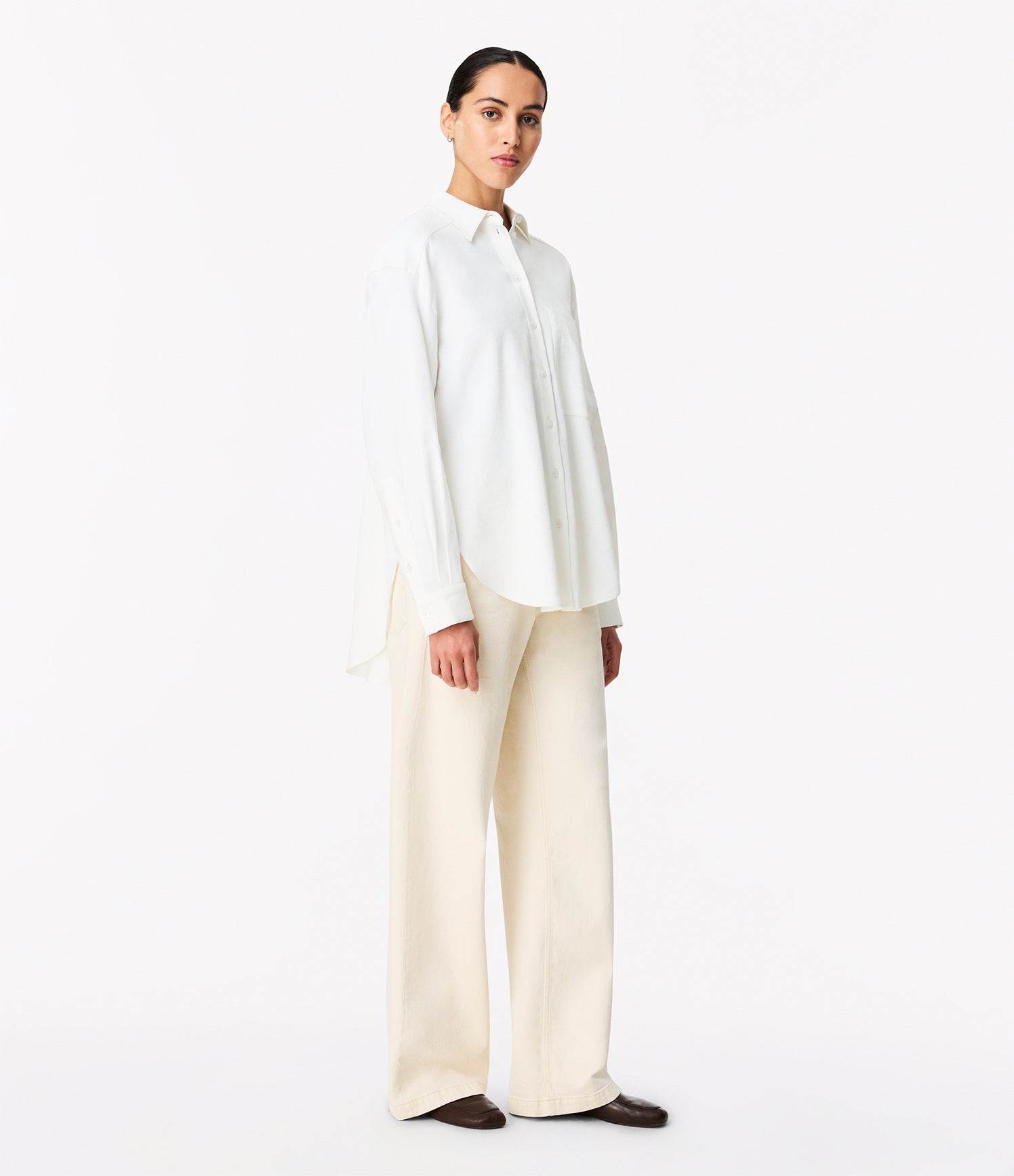 Another Tomorrow Pleat Back Hemp Shirt in Off White – Viscose Women's Top