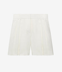 Another Tomorrow Pleated Shorts in White – Linen Women's Trousers