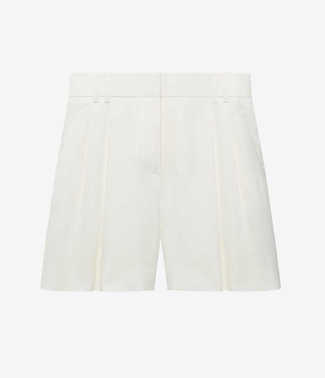 Another Tomorrow Pleated Shorts in White – Linen Women's Trousers