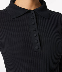 Another Tomorrow Ribbed Knit Polo in Black – Viscose Women's Knitwear