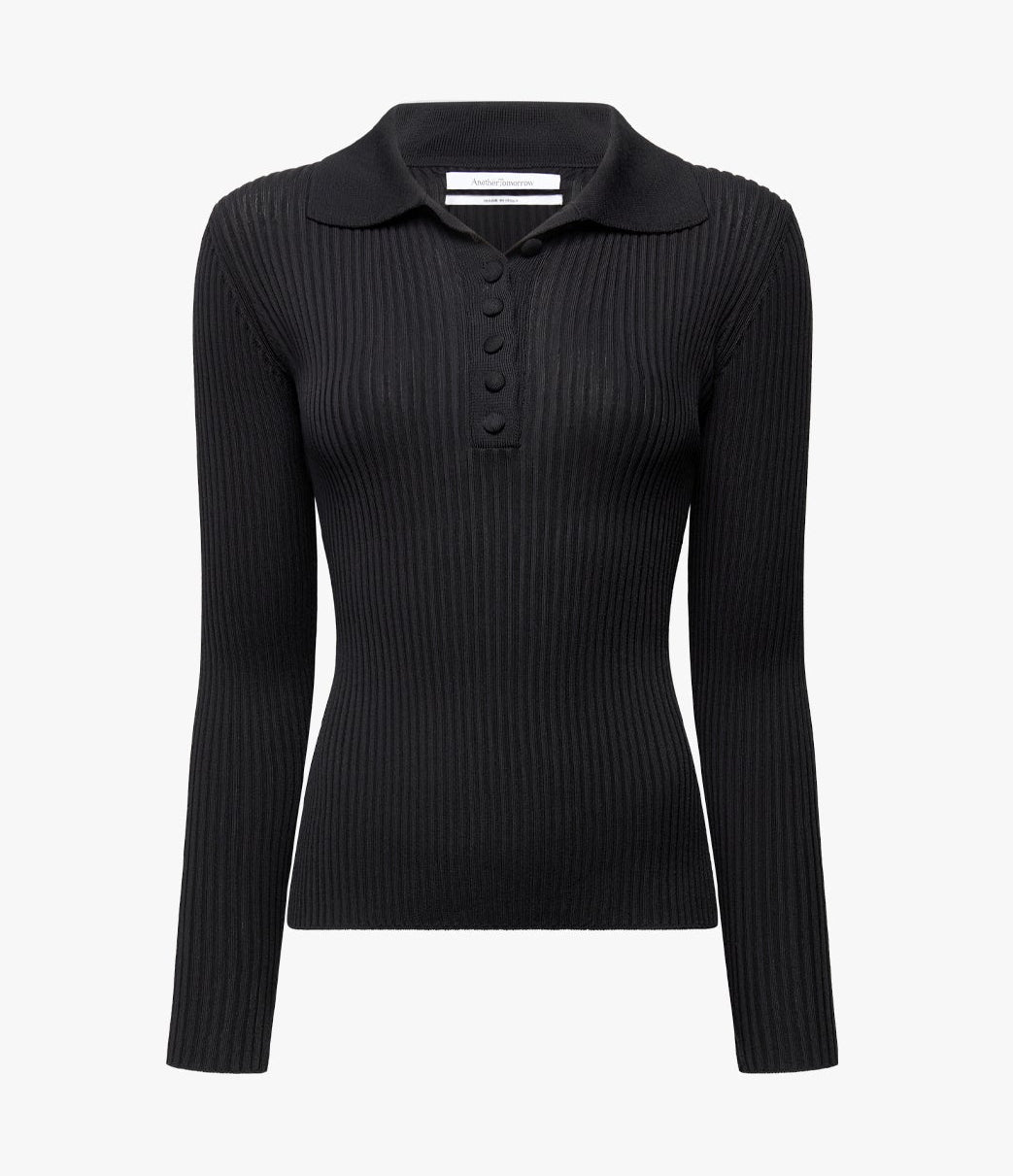 Another Tomorrow Ribbed Knit Polo in Black – Viscose Women's Knitwear