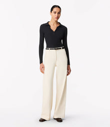 Another Tomorrow Ribbed Knit Polo in Black – Viscose Women's Knitwear