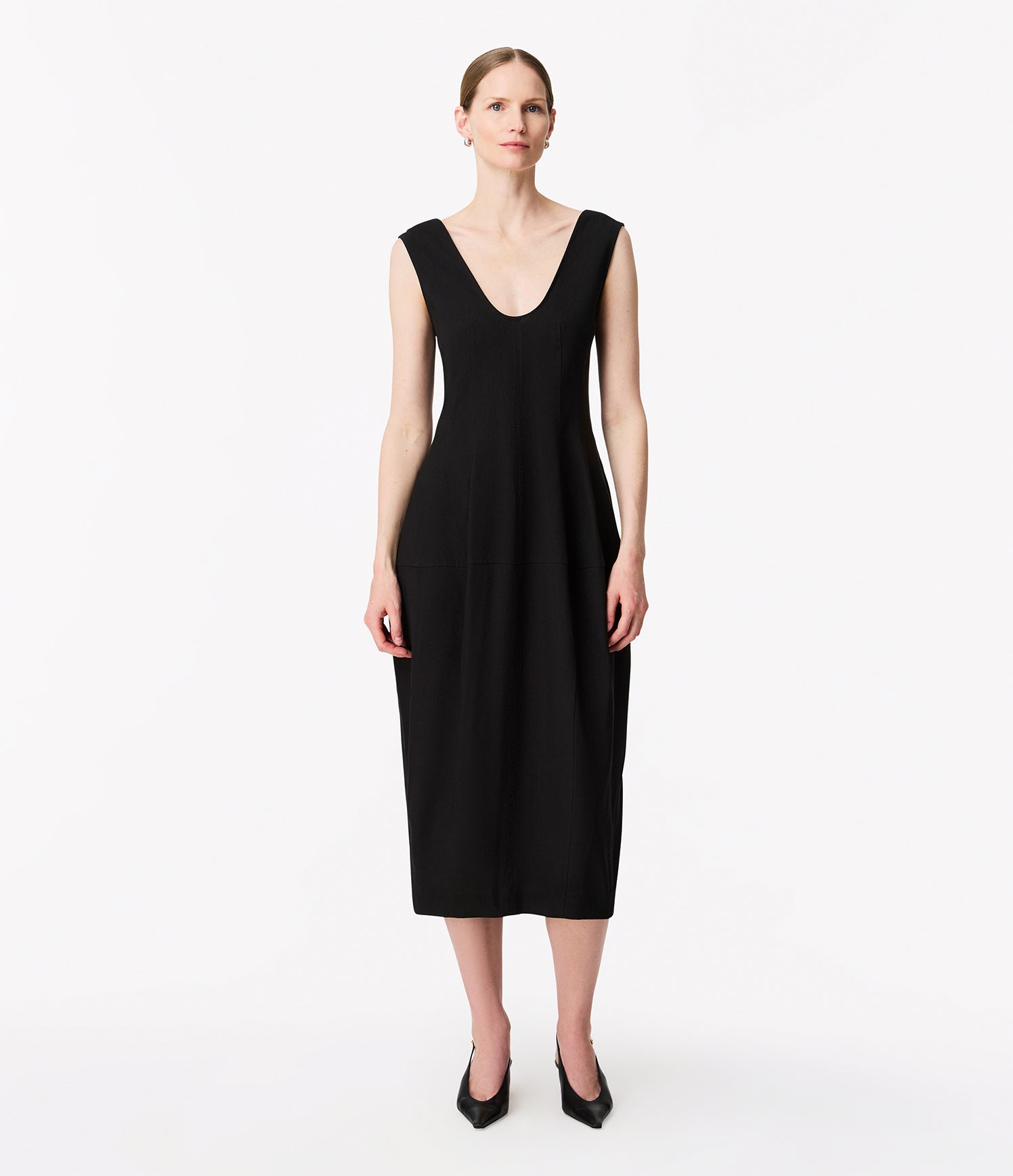 Another Tomorrow Seamed Dress in Black – Viscose Women's Dress