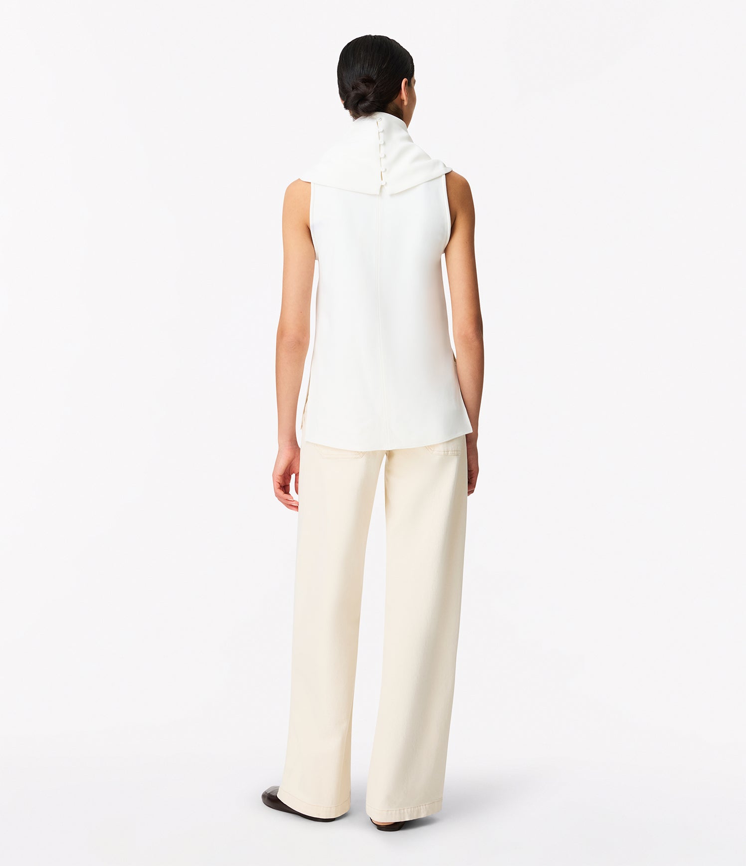 Another Tomorrow Cowl Neck Blouse in White – Crêpe Women's Top