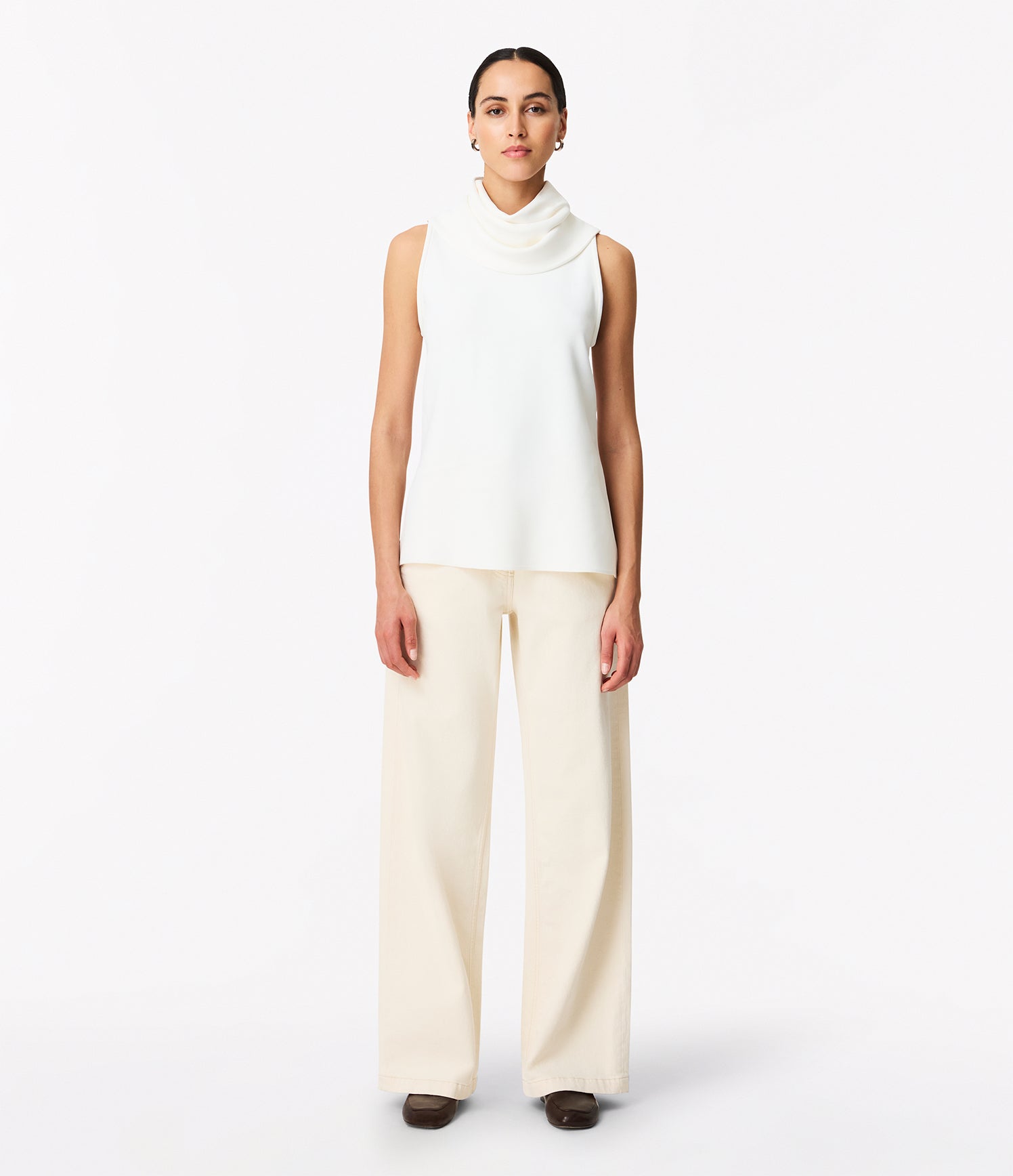 Another Tomorrow Cowl Neck Blouse in White – Crêpe Women's Top