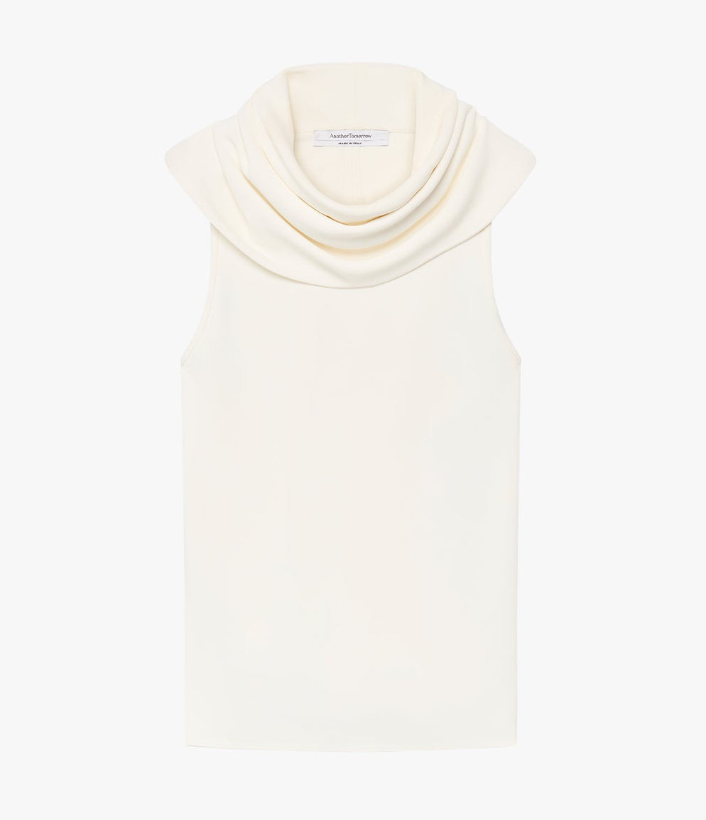 Another Tomorrow Cowl Neck Blouse in White – Crêpe Women's Top