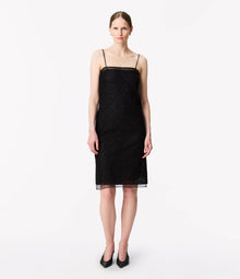 Another Tomorrow Silk Embroidered Dress in Black – Silk Women's Dress