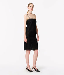Another Tomorrow Silk Embroidered Dress in Black – Silk Women's Dress
