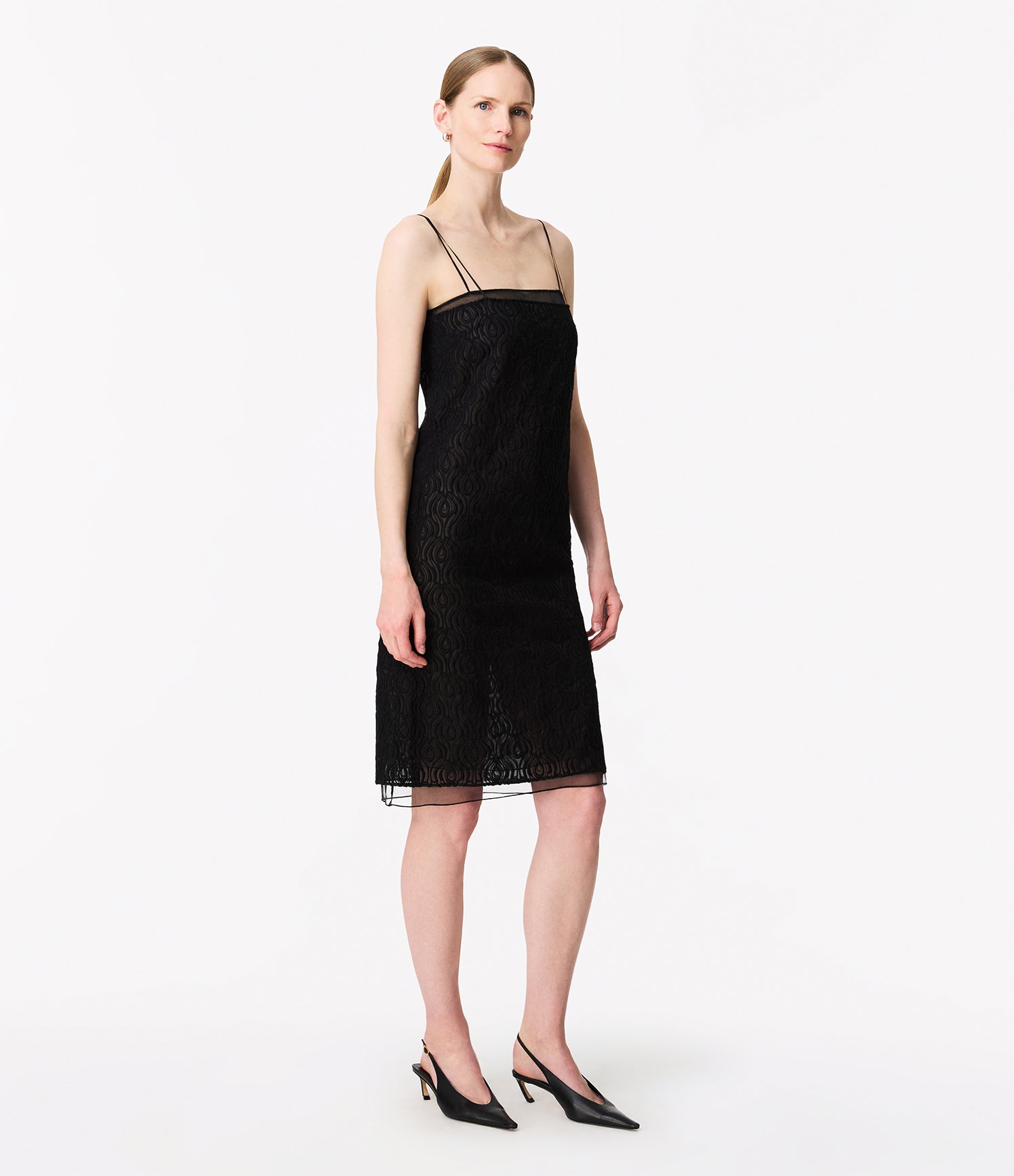 Another Tomorrow Silk Embroidered Dress in Black – Silk Women's Dress