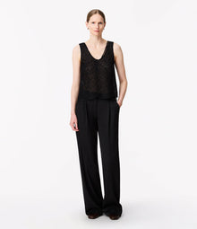 Another Tomorrow Silk Embroidered Top in Black – Silk Women's Top