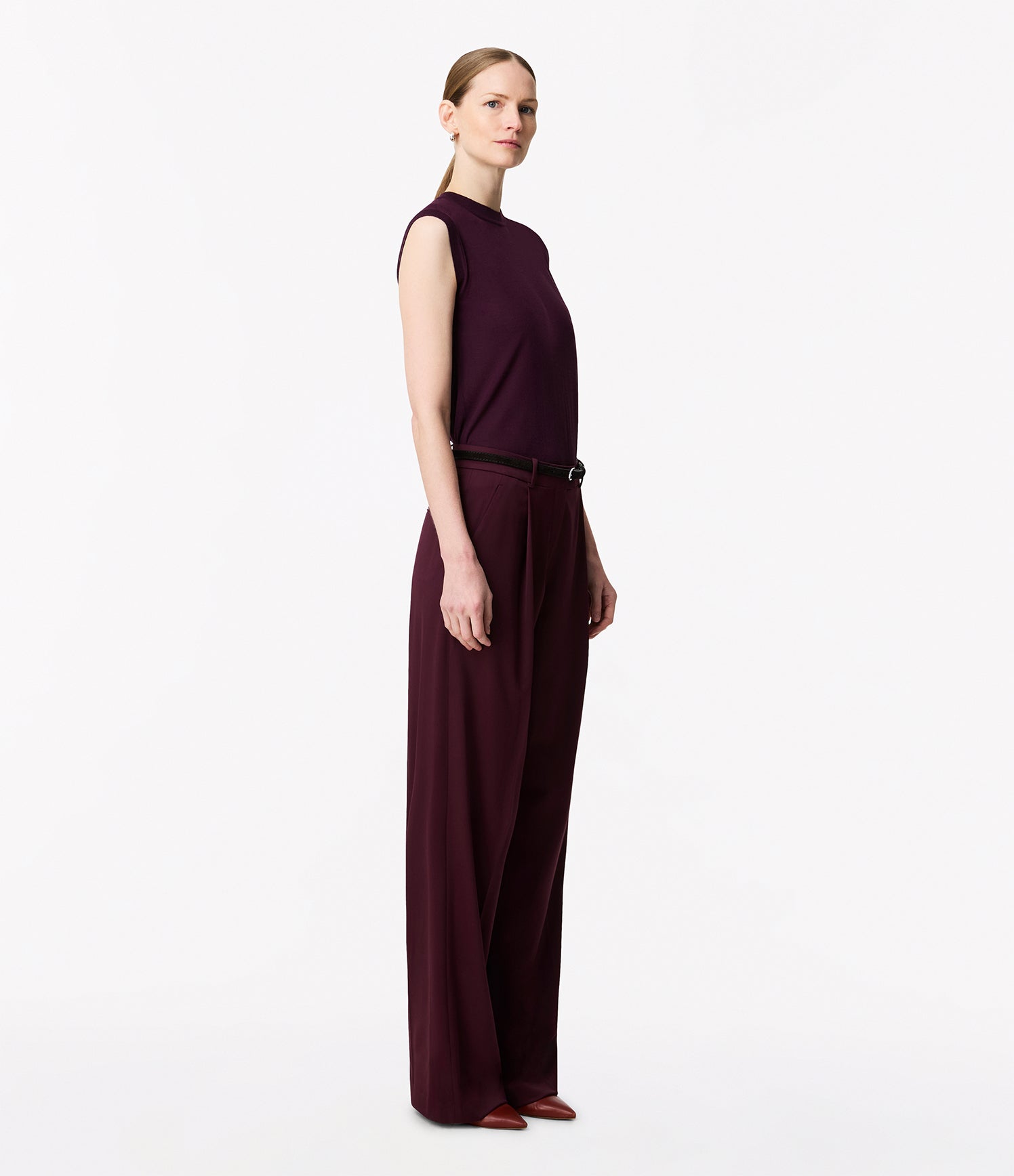 Another Tomorrow Featherweight Shell in Plum – Wool Women's Top