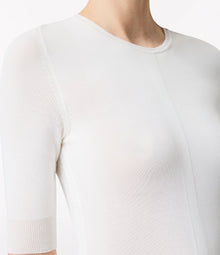 Another Tomorrow Fitted Knit Top in Off White – Cotton Women's Knitwear
