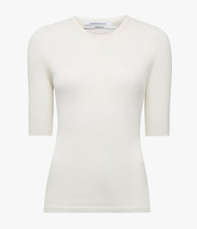 Another Tomorrow Fitted Knit Top in Off White – Cotton Women's Knitwear