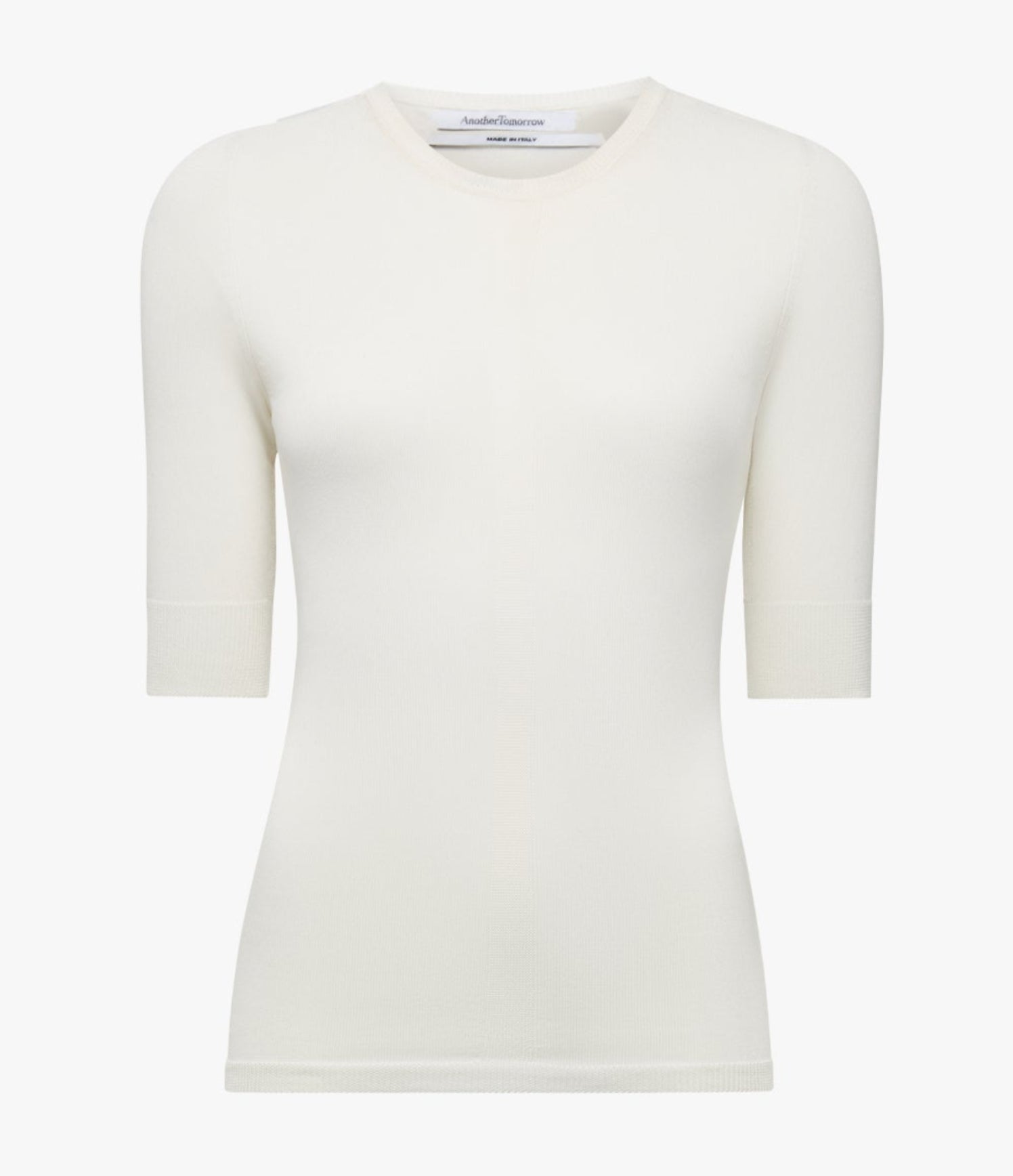 Another Tomorrow Fitted Knit Top in Off White – Cotton Women's Knitwear