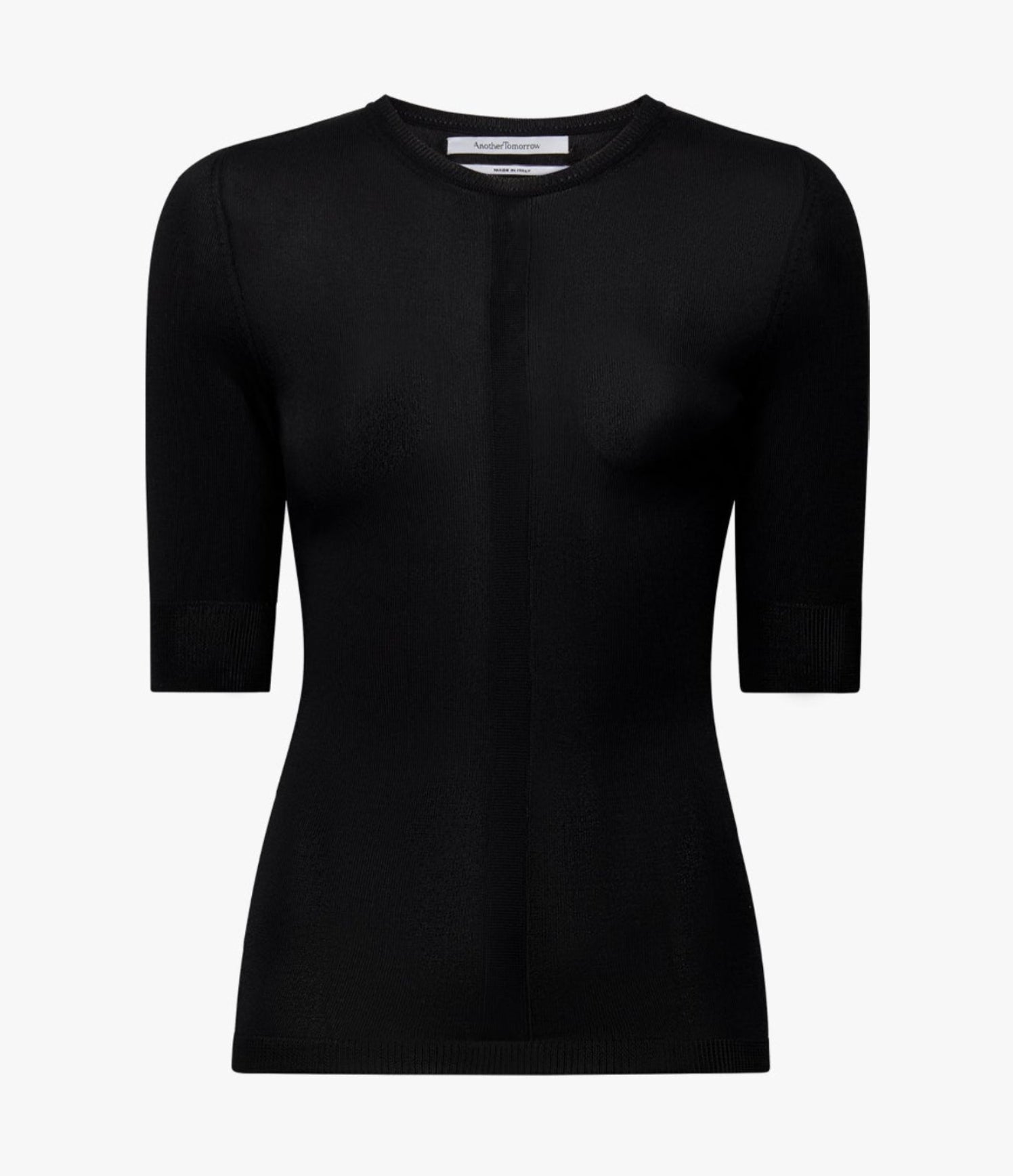 Another Tomorrow Fitted Knit Top in Black – Cotton Women's Knitwear