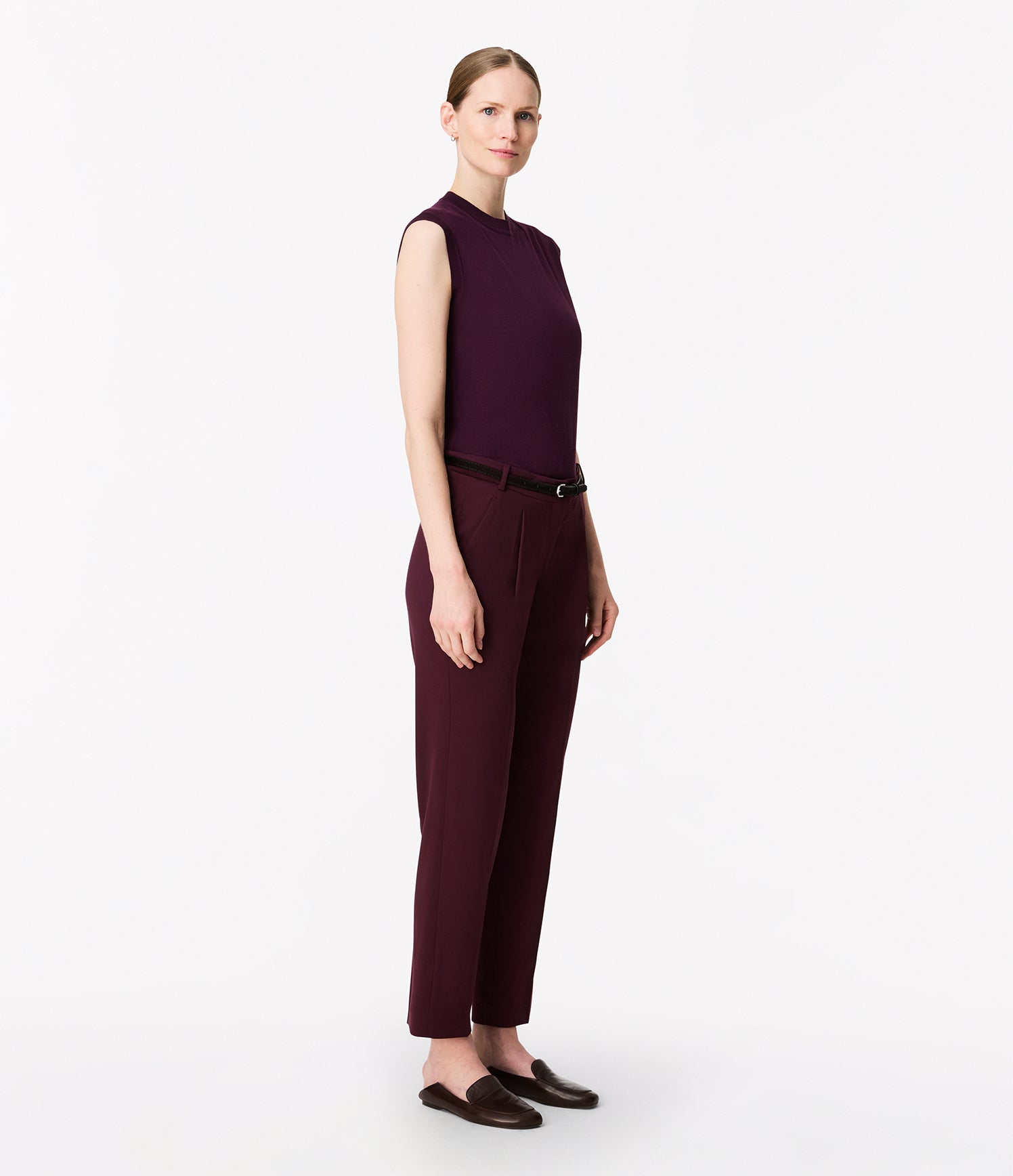 Another Tomorrow Peg Trouser in Plum – Wool Women's Trousers