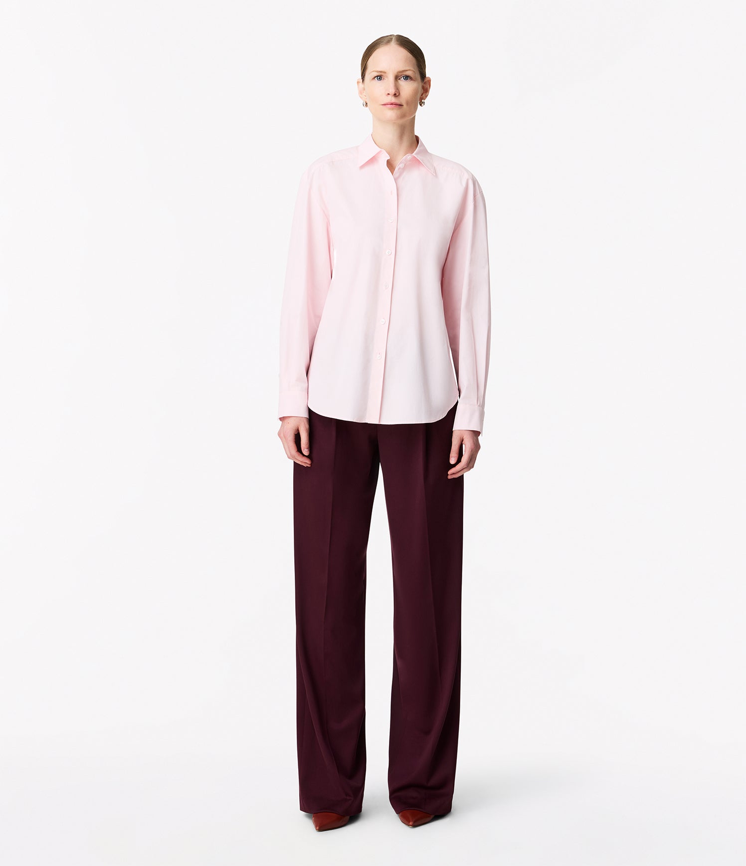Another Tomorrow Pleat Back Poplin Shirt in Blush – Cotton Women's Top