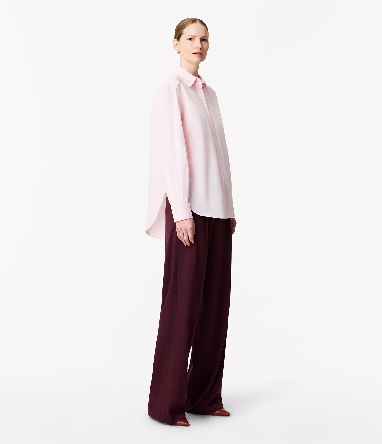 Another Tomorrow Pleat Back Poplin Shirt in Blush – Cotton Women's Top