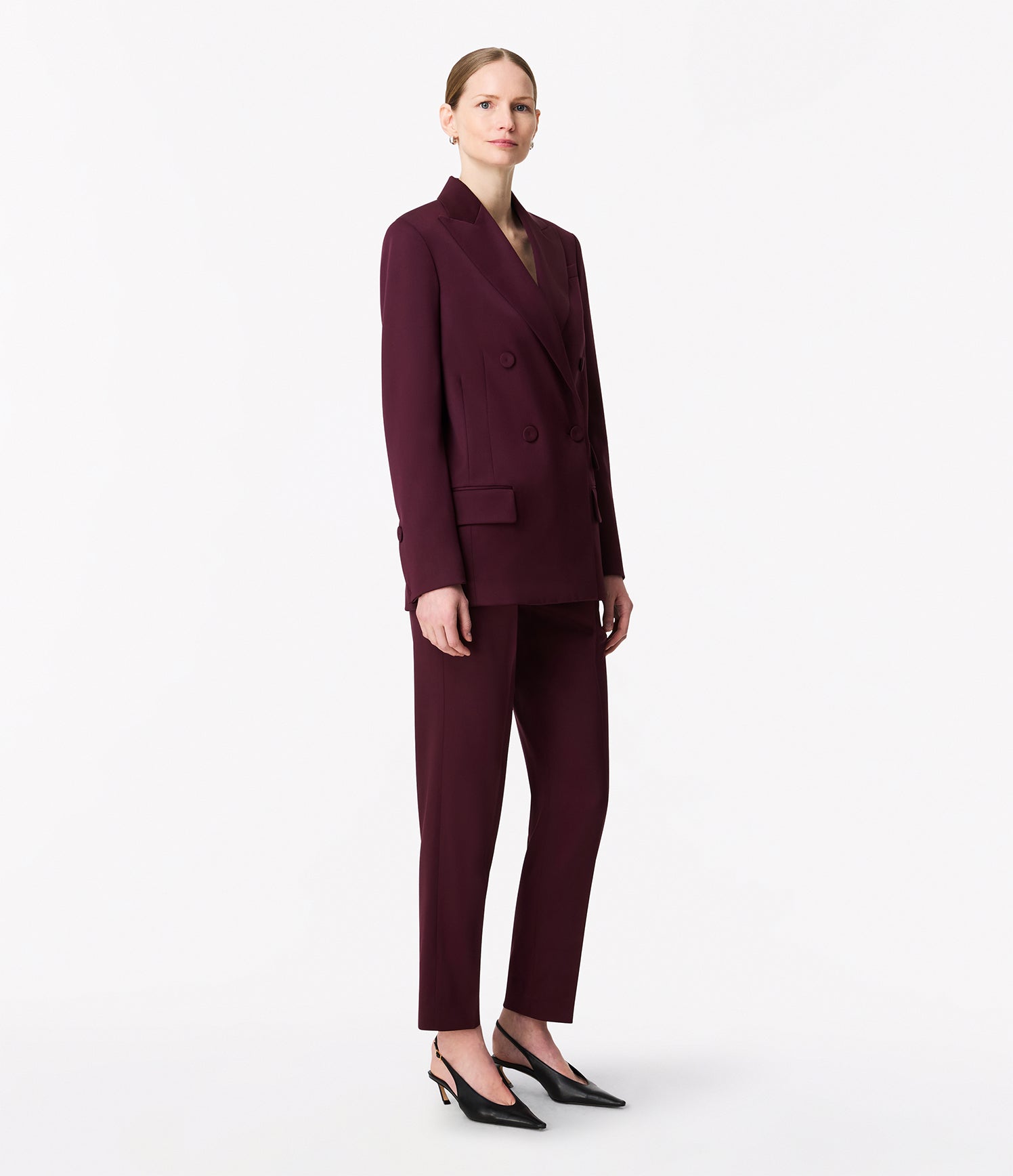 Another Tomorrow Oversized Double Breasted Jacket in Plum – Wool Women's Jacket