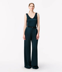 Another Tomorrow Satin Pleated Trouser in Juniper – Satin Women's Trousers