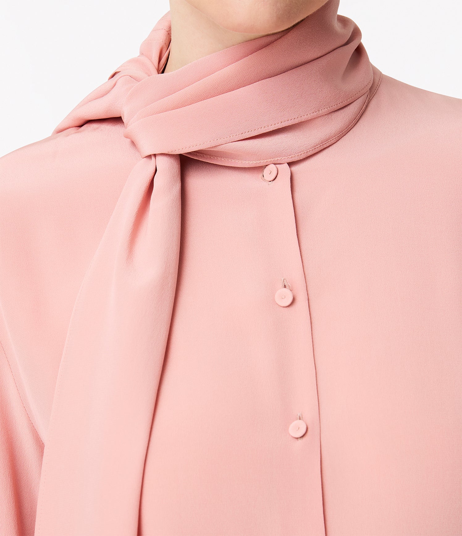 Another Tomorrow Signature Bow Blouse in Blush – Silk Women's Top
