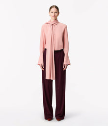 Another Tomorrow Signature Bow Blouse in Blush – Silk Women's Top
