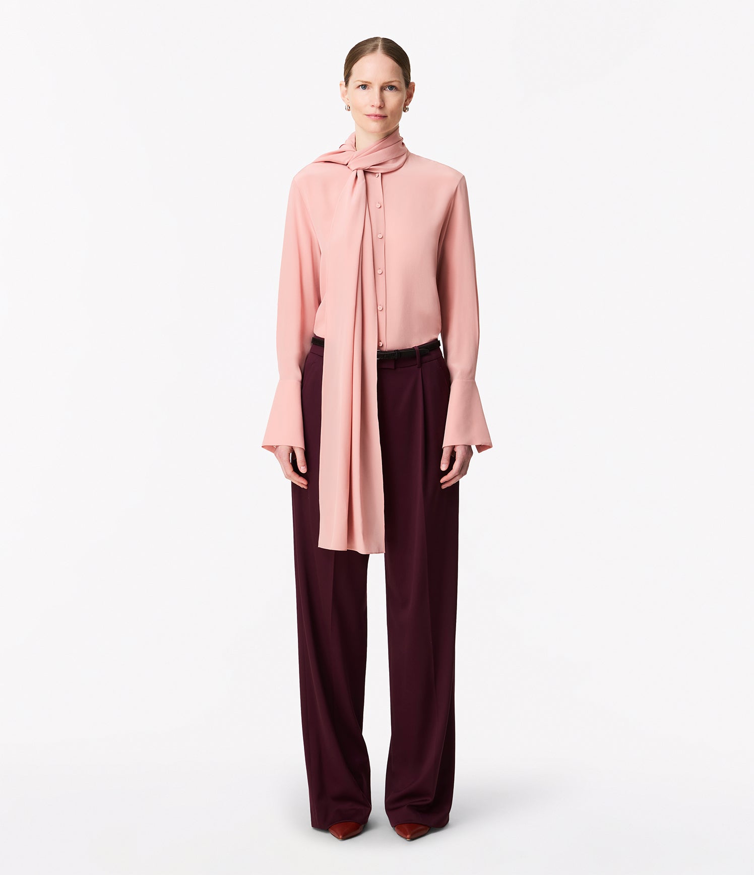 Another Tomorrow Signature Bow Blouse in Blush – Silk Women's Top