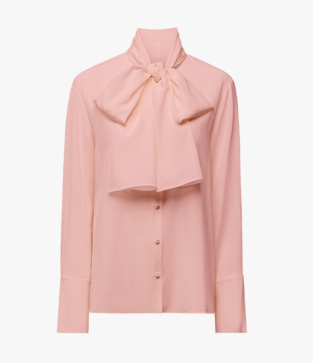 Another Tomorrow Signature Bow Blouse in Blush – Silk Women's Top