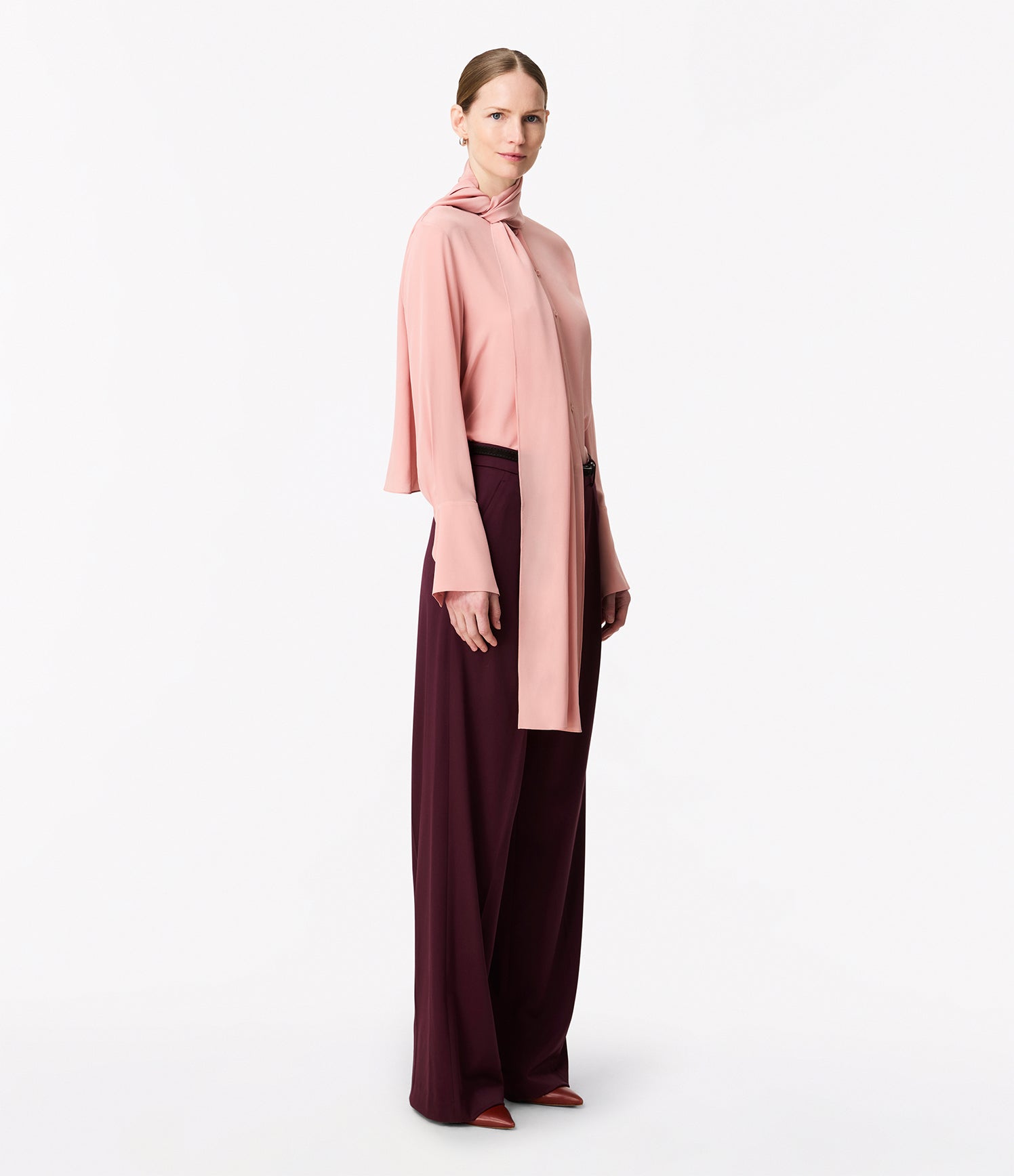 Another Tomorrow Signature Bow Blouse in Blush – Silk Women's Top