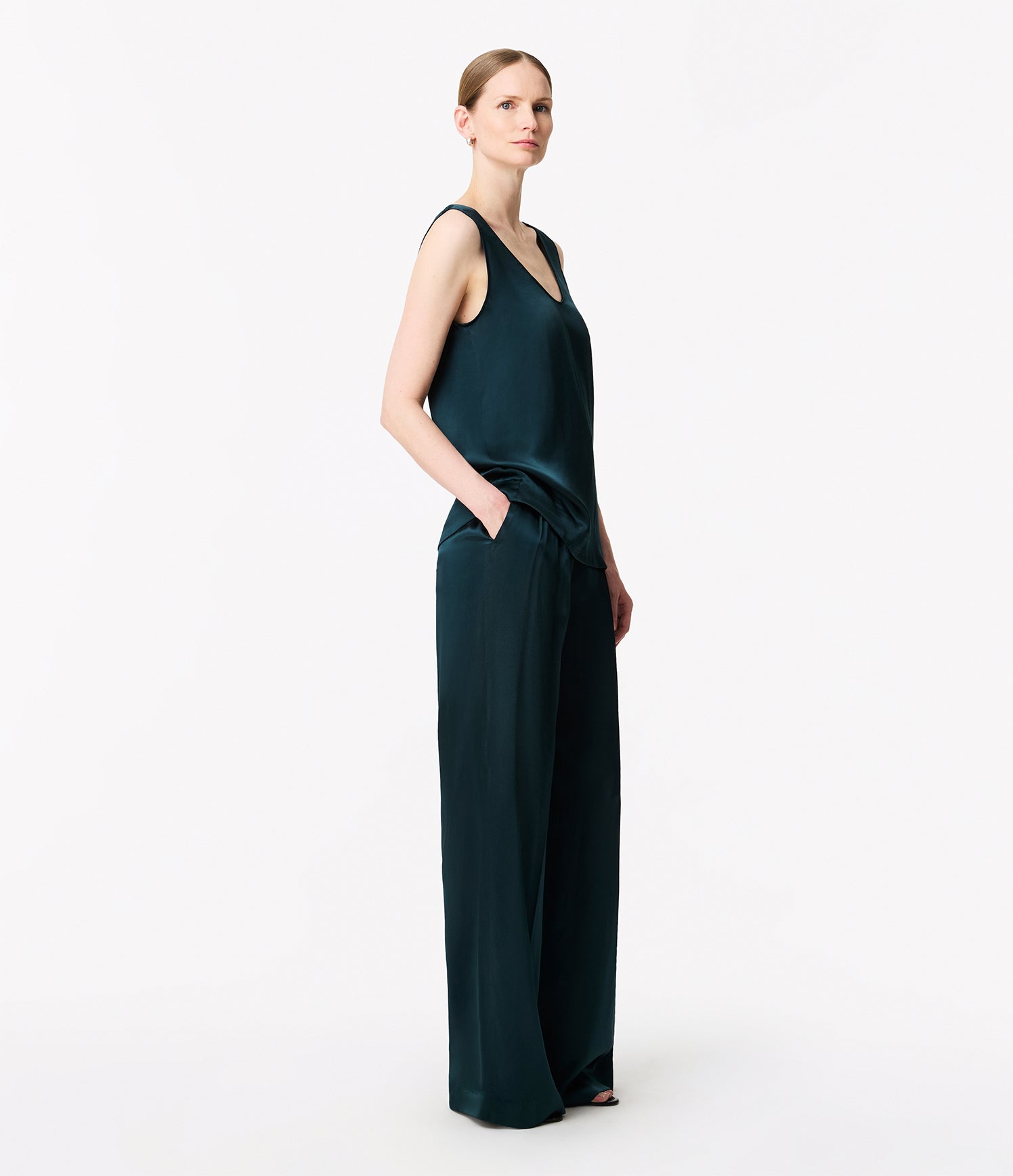 Another Tomorrow Tank Blouse in Juniper – Satin Women's Top