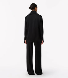 Another Tomorrow Band Collar Blouse With Scarf in Black – Satin Women's Top